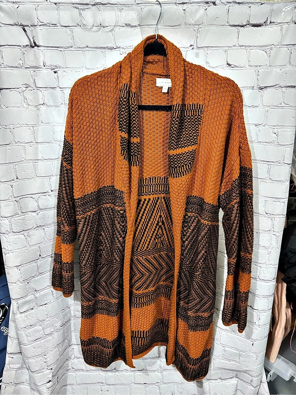 Lucky Brand Geometric Shawl Collar Cardigan brown & Black Large